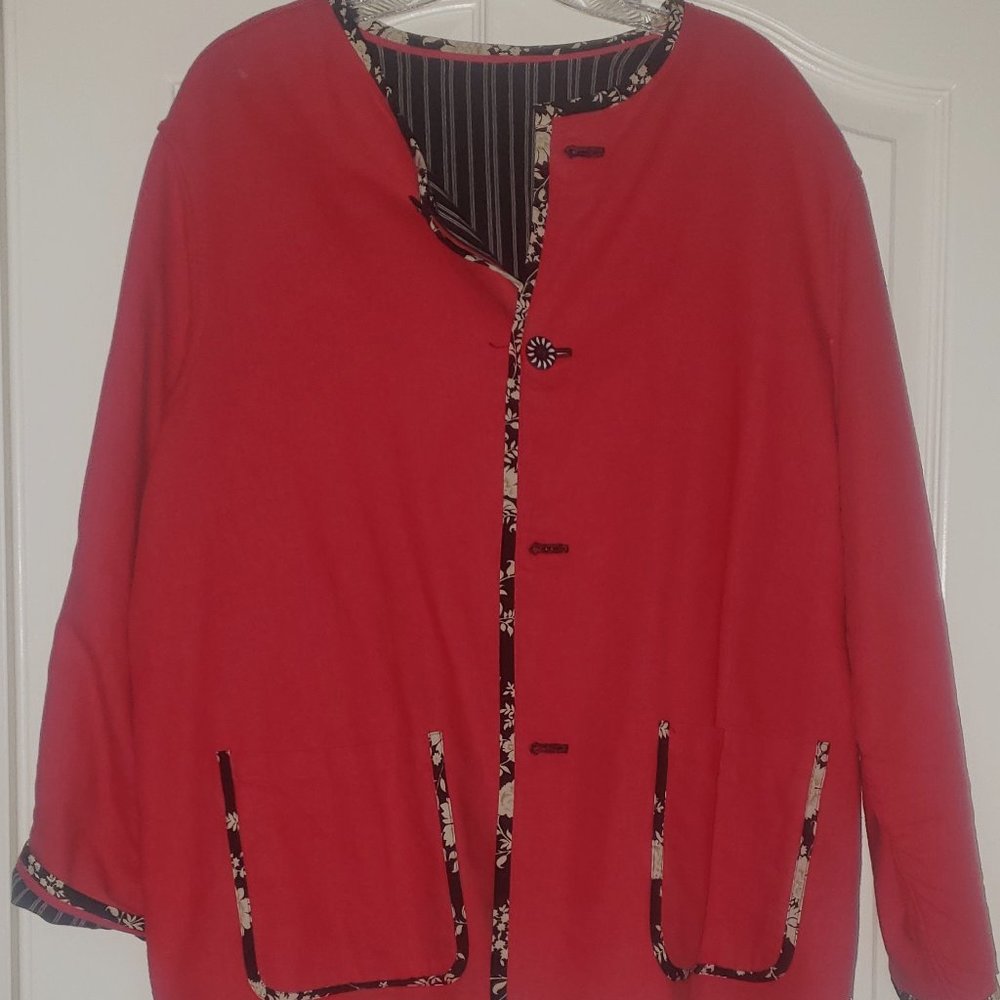 Koos Of Course Jacket Womens Size 1X Linen Blazer Reversable Red/ Black Striped